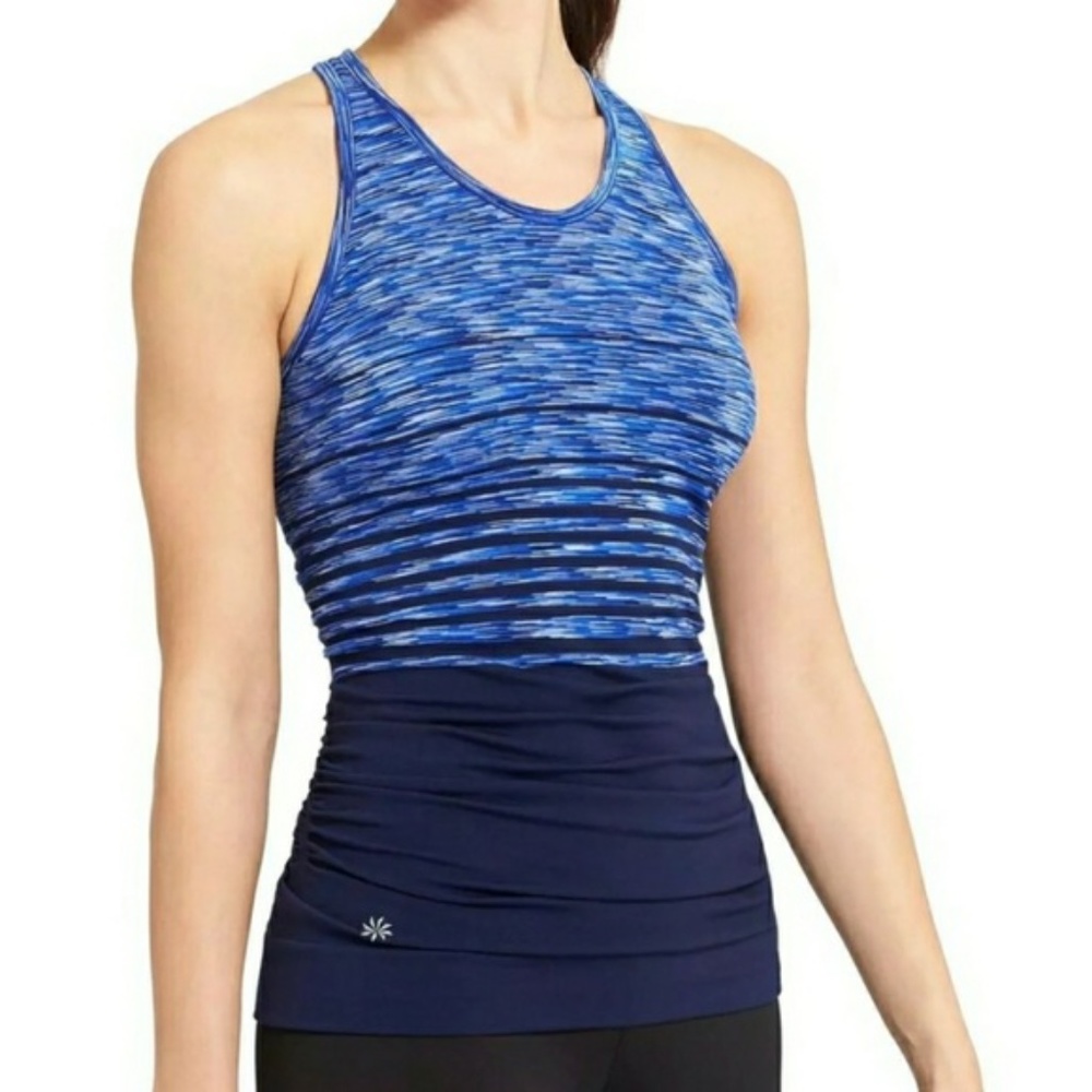 ATHLETA XS Blue Finish Fast Tank Microstripe